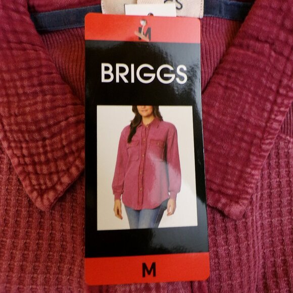 Briggs Women's NWT Waffle Button-Front Long Sleeves Shirt, Dark Pink: S or M - Picture 9 of 11